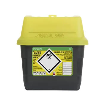 Sharpsafe® 2L Grey Sharps Bin - Yellow Lid