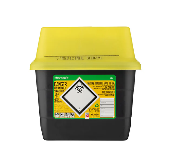 Sharpsafe® 3L Grey Sharps Bin - Yellow Lid