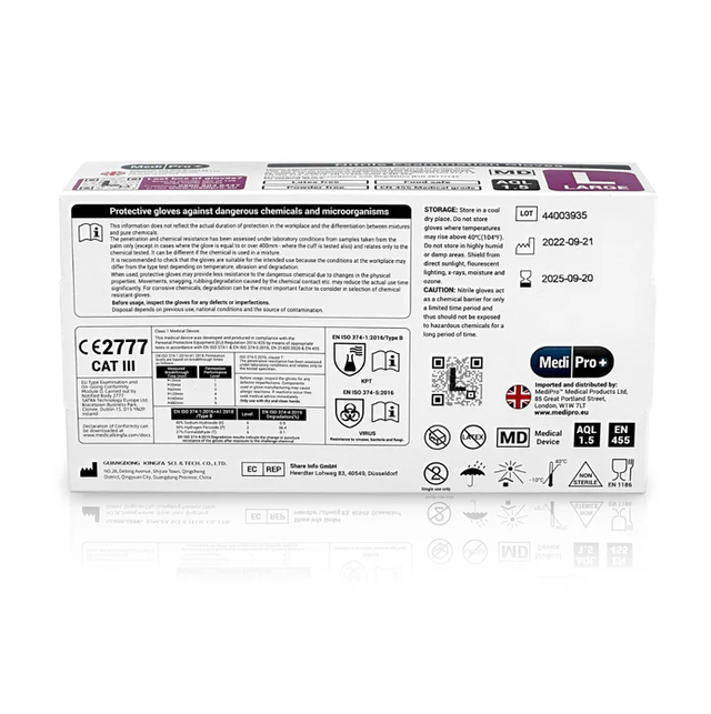 Blue Nitrile Gloves Medical Grade Cat III PPE Large (Box of 100)