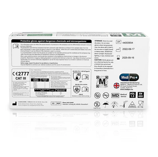 Blue Nitrile Gloves Medical Grade Cat III PPE Medium (Box of 100)