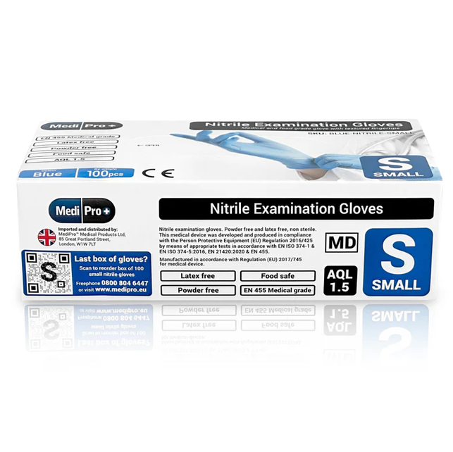 Blue Nitrile Gloves Medical Grade Cat III PPE Small (Box of 100)